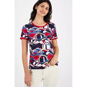 NAUTICA Multicolored Lighthouse Print Sz Large Cotton Blend Tee Shirt NEW NWOT